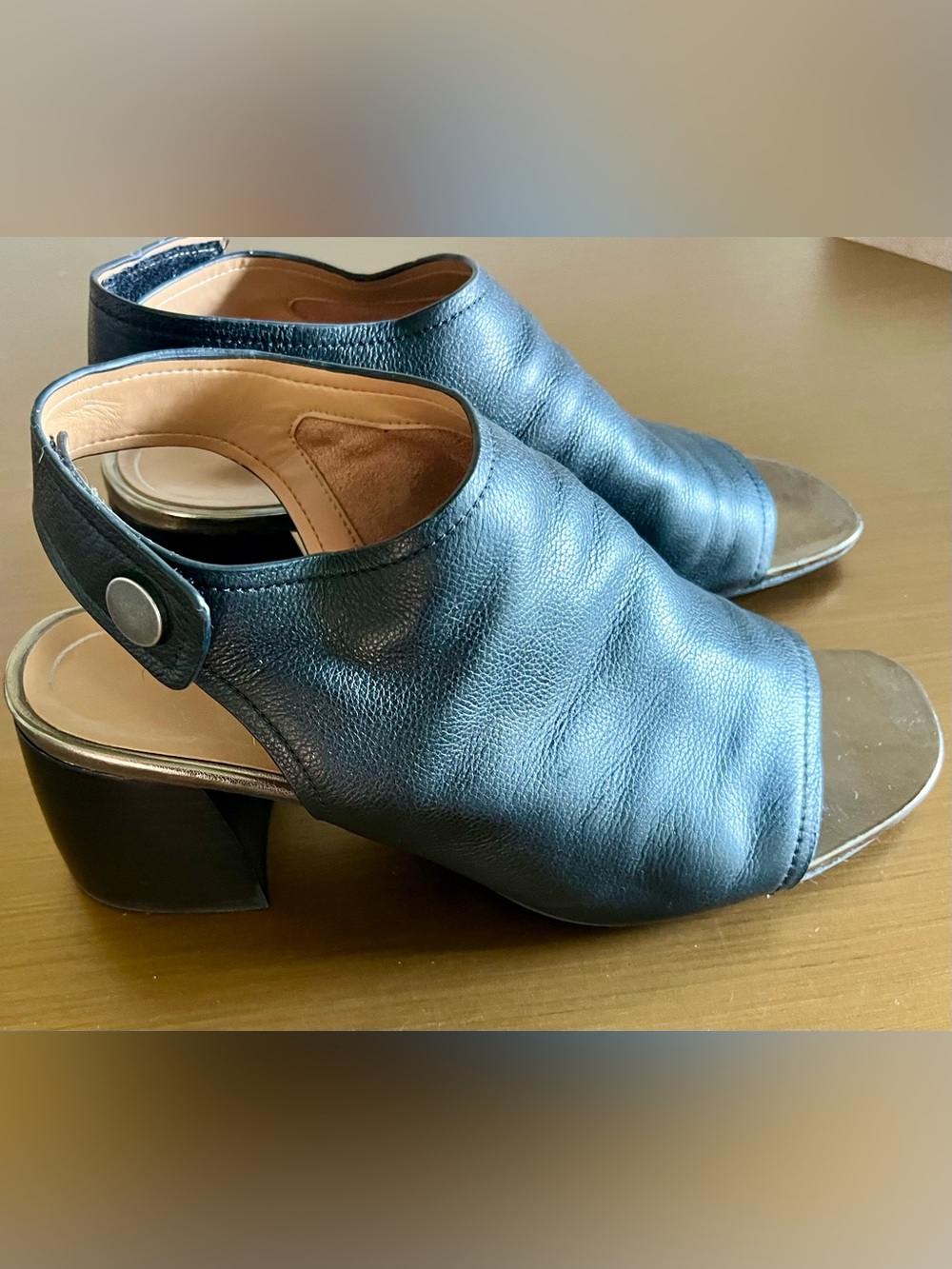 Vionic Navy Leather Open-Toe Slingback Mule Heels